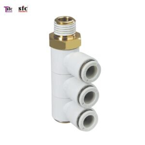 ฟิตติ้งข้องอ 90 องศา เสียบสายสามทาง เกลียวนอก KQ2VT