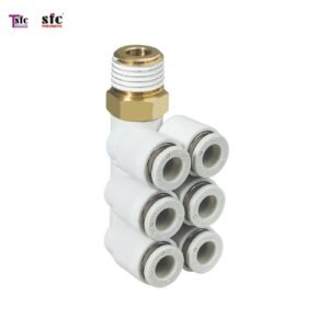 ฟิตติ้งข้องอ 90 องศา เสียบสายหกทาง เกลียวนอก KQ2ZT