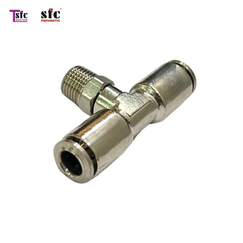 ฟิตติ้งสวมเร็วโลหะตัวที เสียบสายสองทาง เกลียวนอก YPB